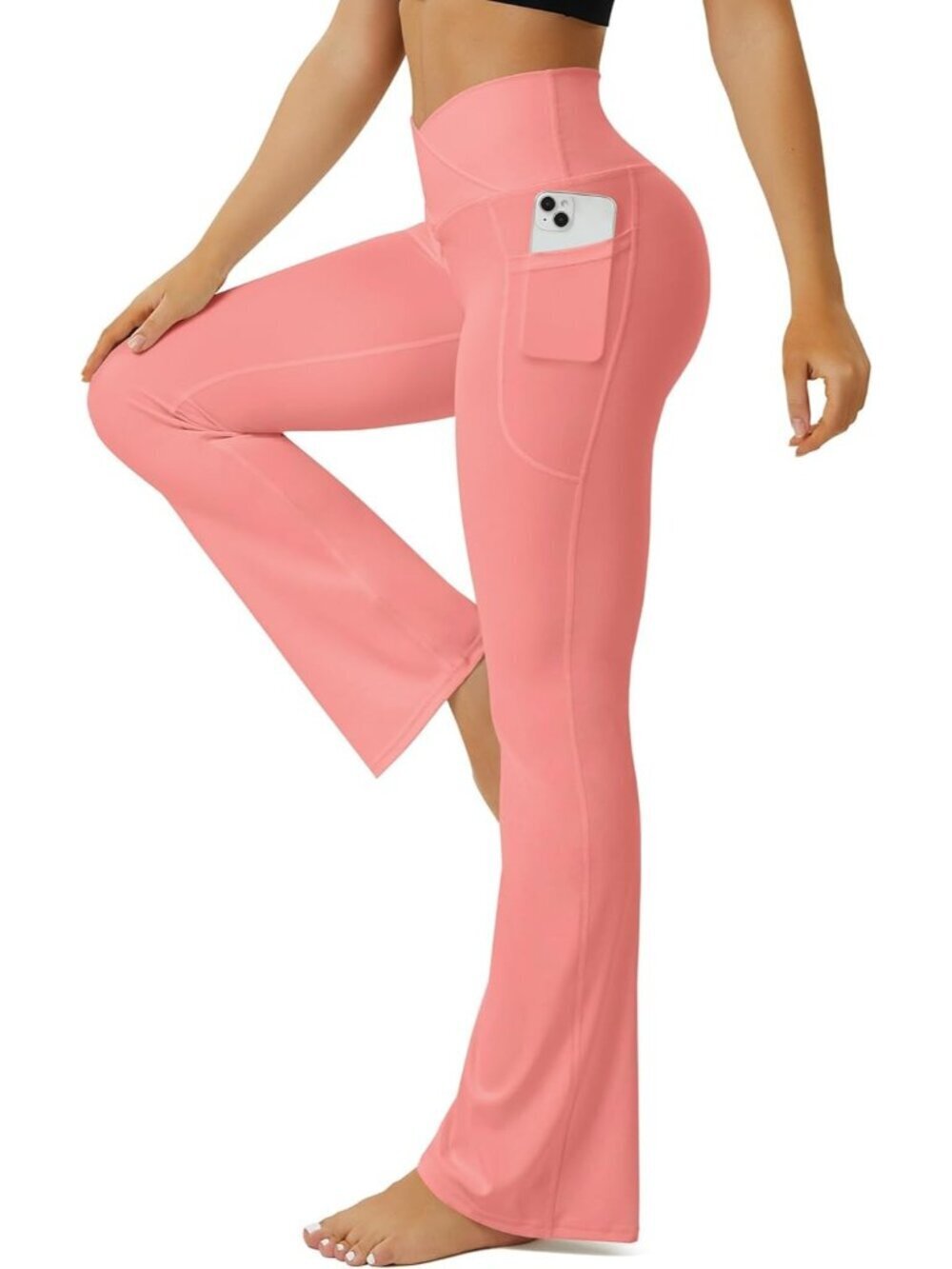 Women's Pink Crossover High Waisted Imported Pull On Flare Bootcut Yoga Pants